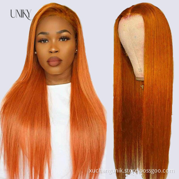Uniky Brazilian Raw Virgin Hair colored Ginger Lace Front Wig Pre plucked Ginger Orange Hd Lace Human Hair Wigs with Baby Hair
